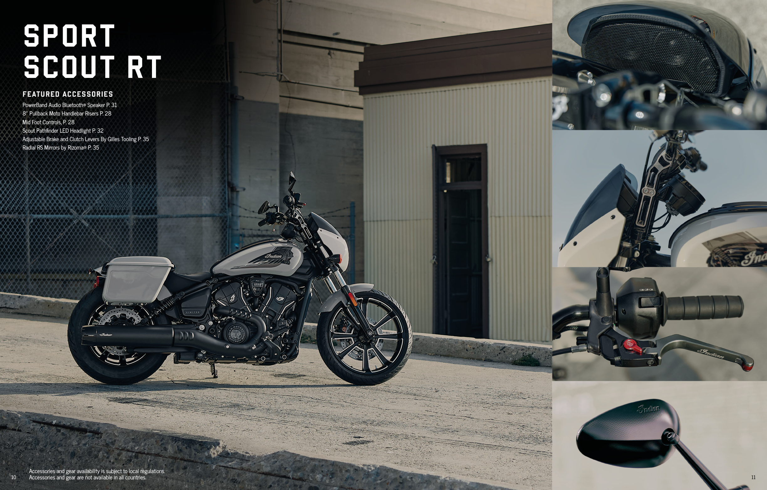A motorcycle is parked next to a building. The image also shows a picture of the motorcycle's parts and a picture of a golf club. AI generated content